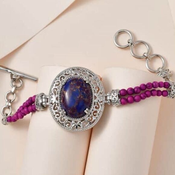 Karis Mojave Purple Turquoise Toggle Clasp Stainless Steel Bracelet - Picture 4 of 4